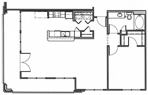 1 BR Corner Unit 1 Bedroom Corner Floor Plan 5