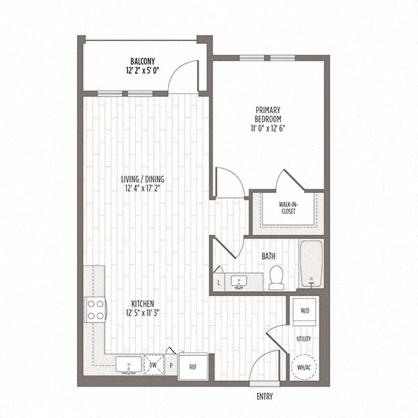 Floor plan of the A3, a one bedroom one bath at 754 SF