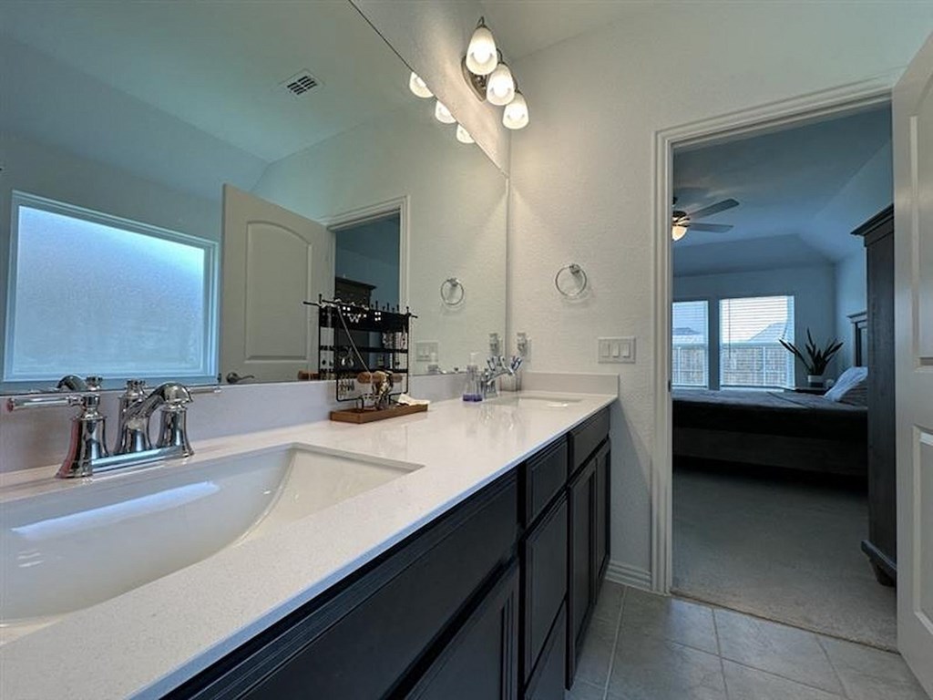 a bathroom with a sink and a large mirror