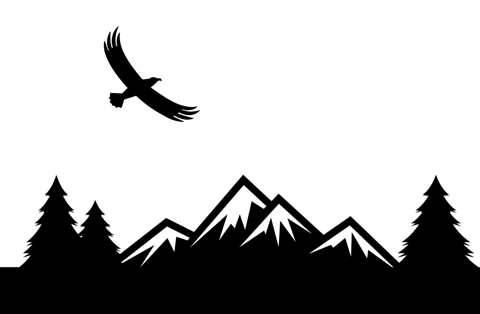 an illustration of an eagle flying over the mountains