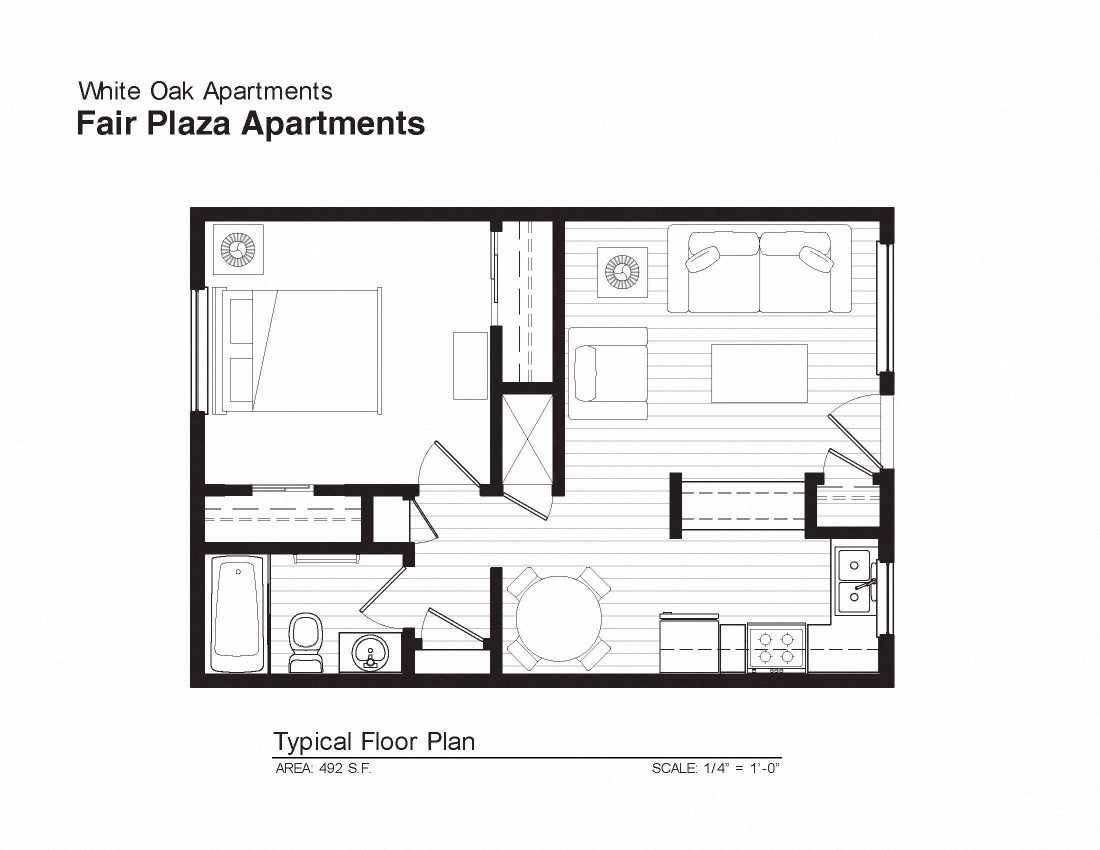Fair Plaza Apartments One Bedroom Floorplan Layout