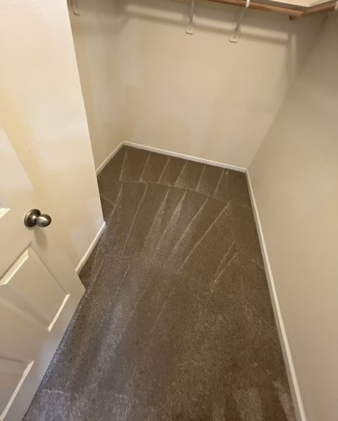 a small room with a door and a carpeted floor