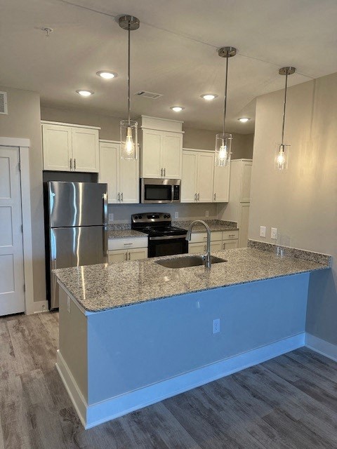 a kitchen with a granite counter top