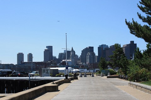 a view of the city from the boardwalk