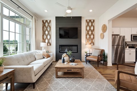 a living room with a couch and a coffee table