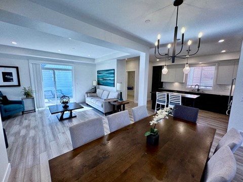 a living room with a couch and a table