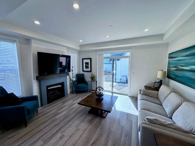 a living room with a couch and a table