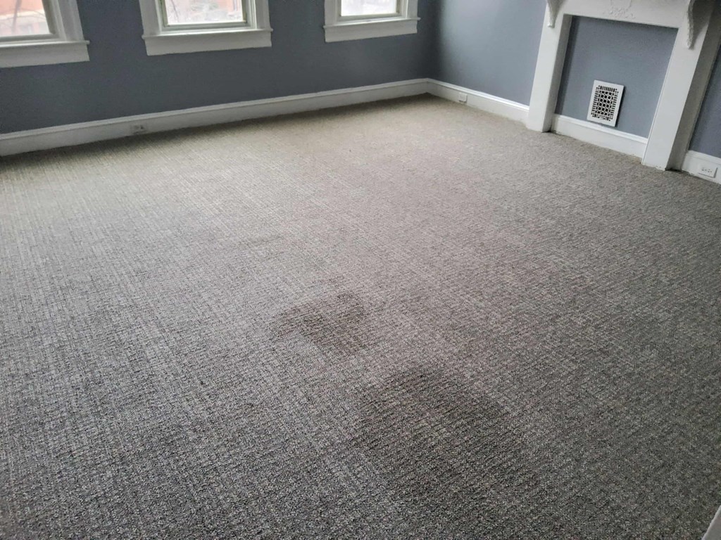 a carpeted room with a shadow on the floor