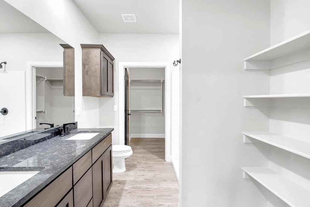 a bathroom with a sink and a toilet next to a closet