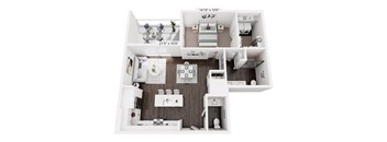 A 21x10 feet floor plan of a house with a kitchen, living room, and two bedrooms.