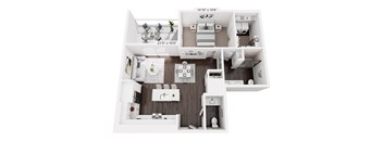 A 21x10 feet floor plan of a house with a living room, kitchen, and two bedrooms.
