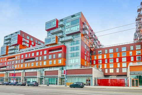 a colorful building on the side of a street