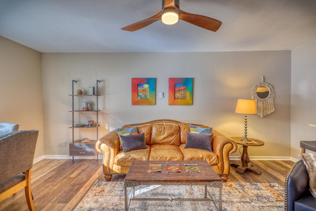 a living room with a couch and a coffee table