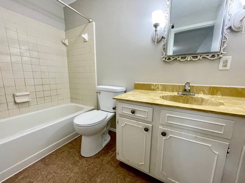 a bathroom with a sink toilet and a bath tub