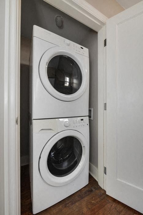 a washing machine and dryer in a small closet