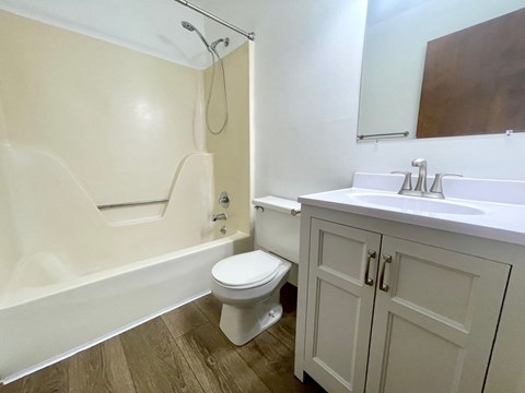 a bathroom with a toilet and a sink and a bath tub