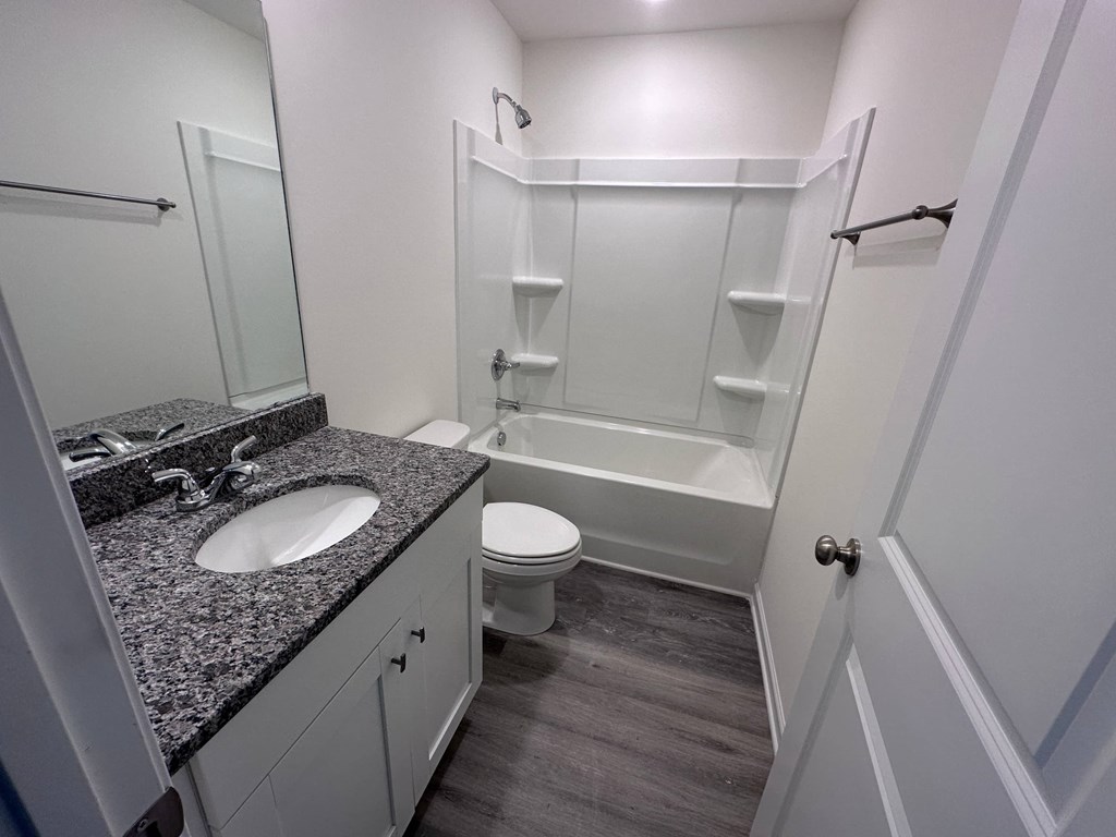 a bathroom with a sink and a shower and a toilet