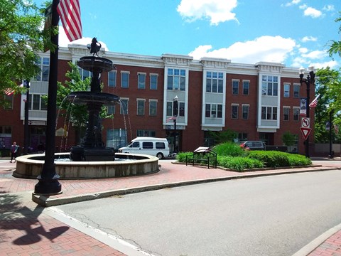 the fountain in front of the building