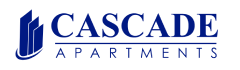 the logo for cascadia apartments in the dark