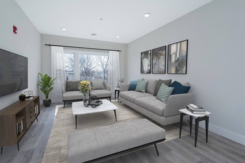 a living room with couches and a coffee table