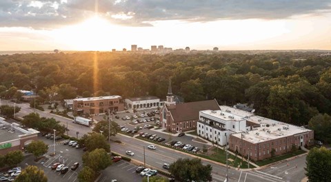 a view of the city from the top of the building