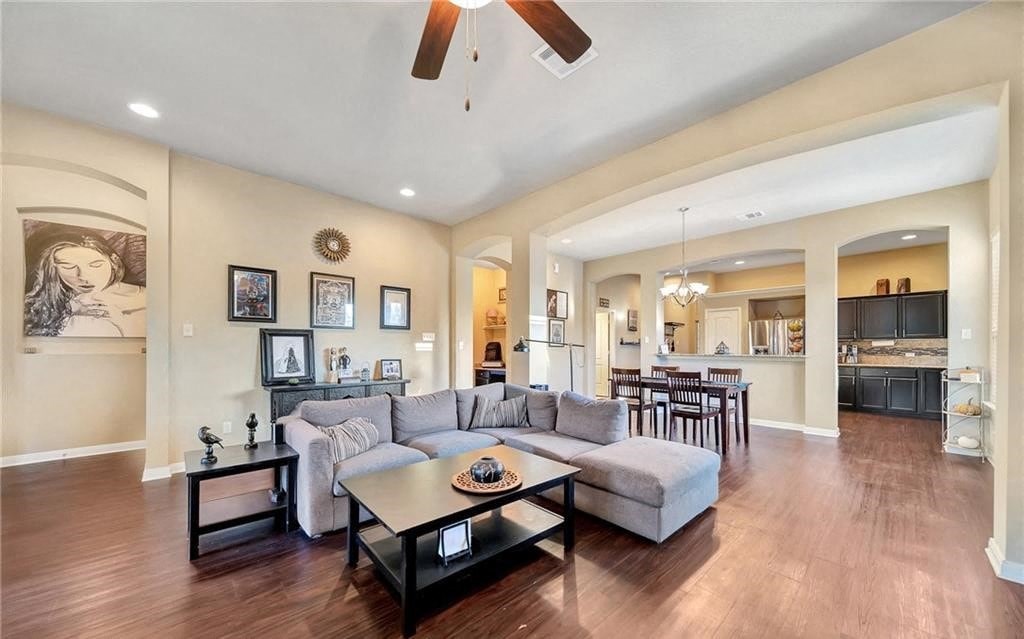 a living room with a couch and a table