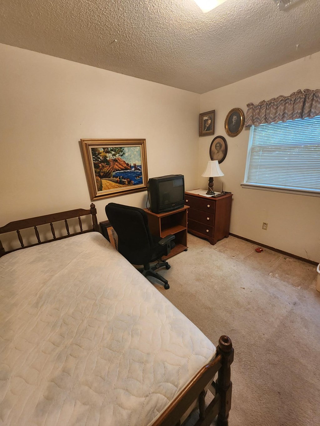 a bedroom with a bed and a desk and a tv