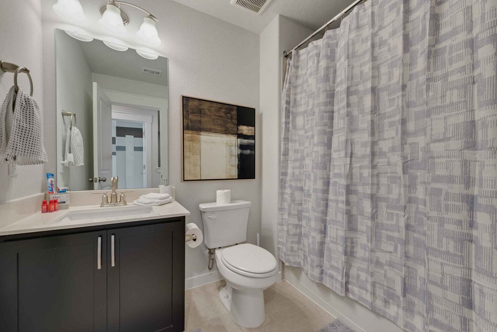 a bathroom with a shower and a toilet and a sink