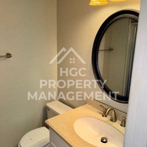 a bathroom with a sink and a mirror and a toilet