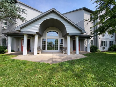 a large patio in front of a house