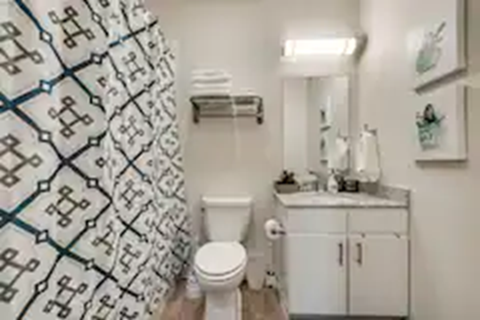 a bathroom with a toilet and a sink and a shower