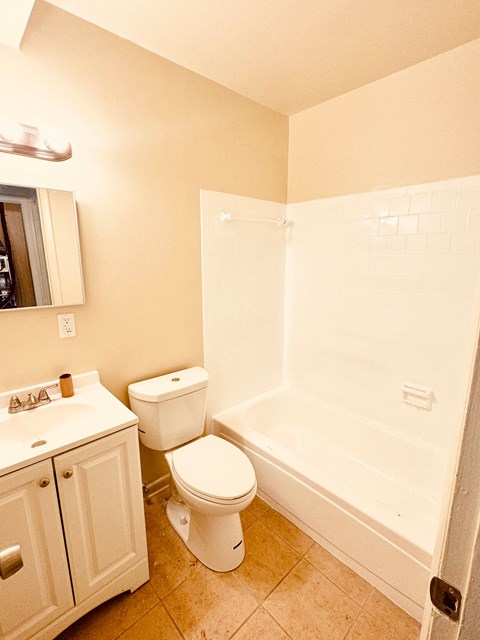 A white toilet sits next to a sink in a bathroom.