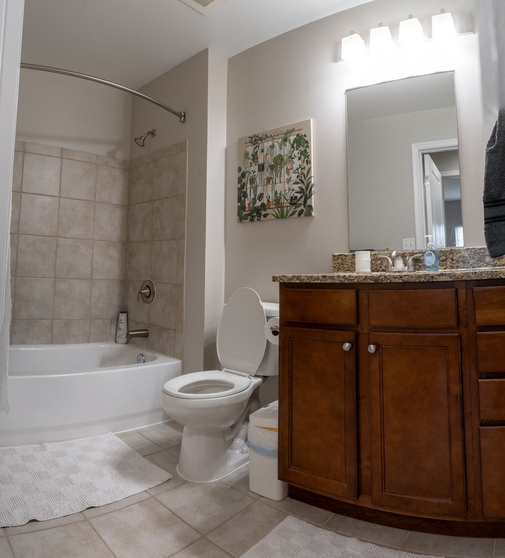 a bathroom with a toilet and a tub and a sink