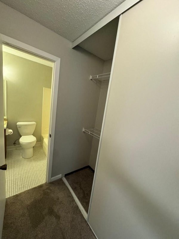 a bathroom with a toilet and a sliding door