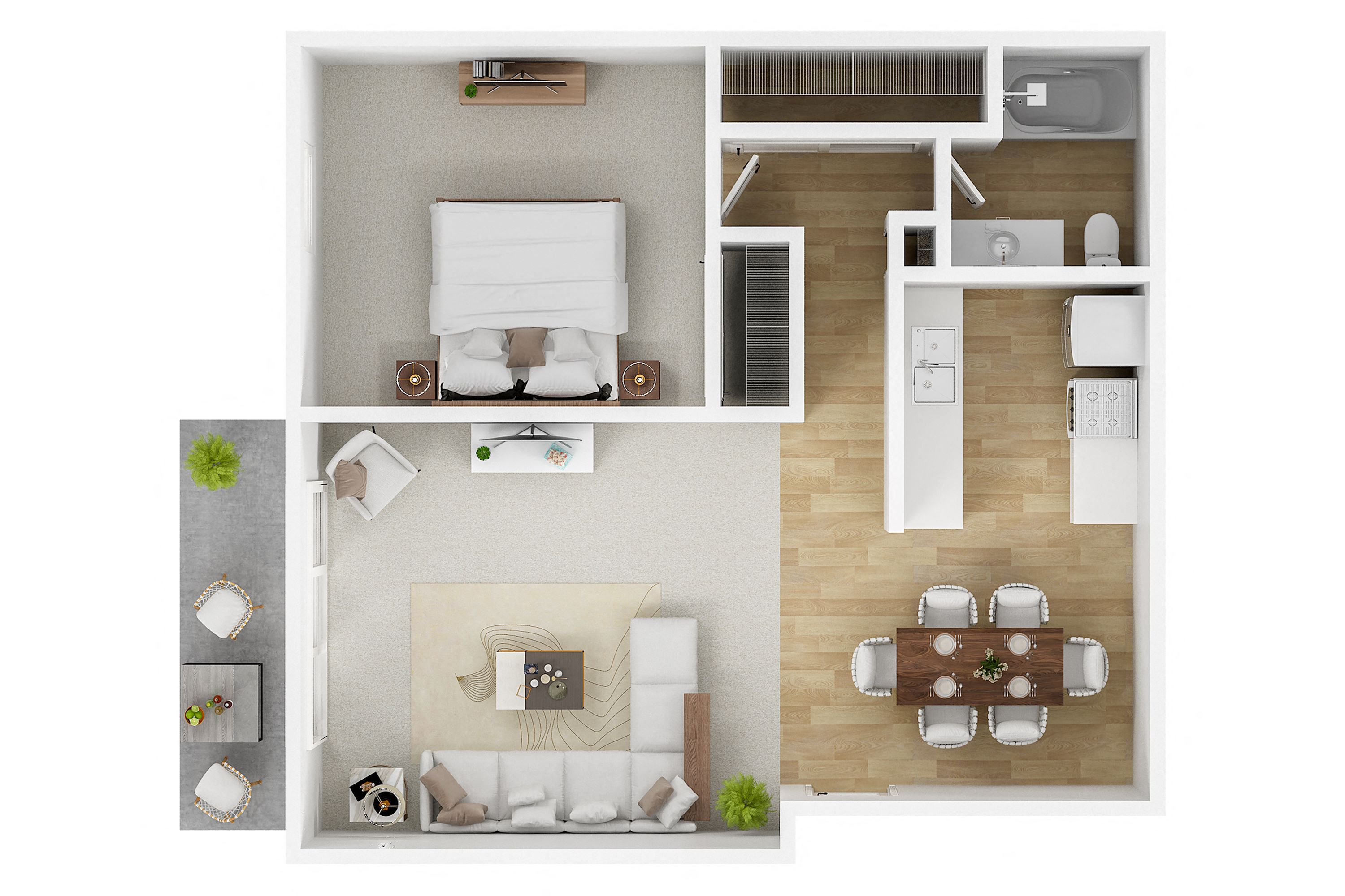 1 bedroom floor plan at Willow Tree Apartments, California, 90505