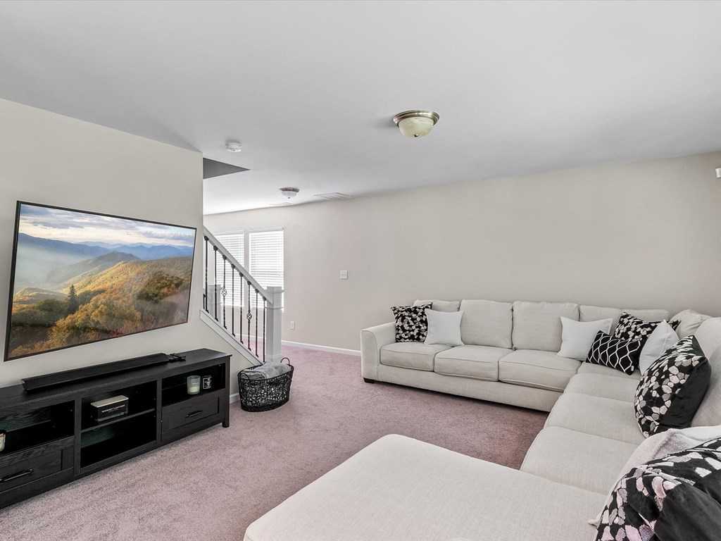 a living room with a couch and a television