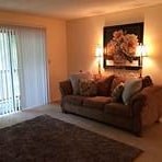 a living room with a couch and a rug