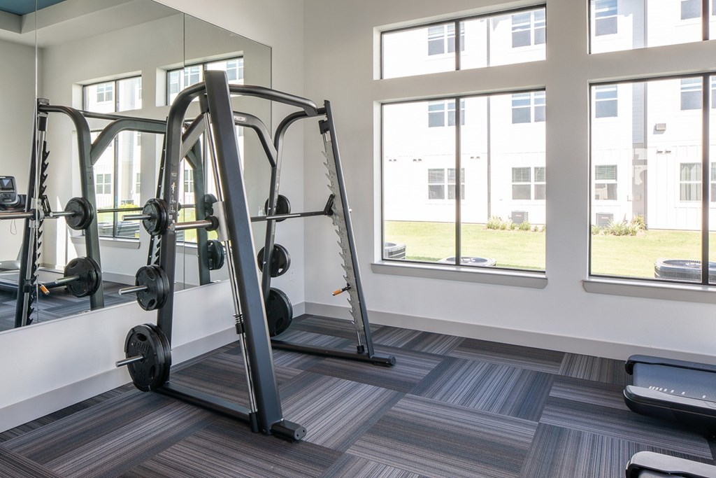 the preserve at ballantyne commons fitness room with weights and mirrors