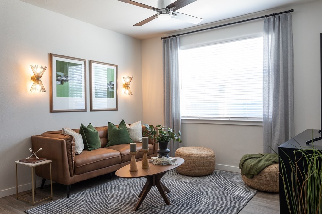 a living room with a couch and a coffee table
