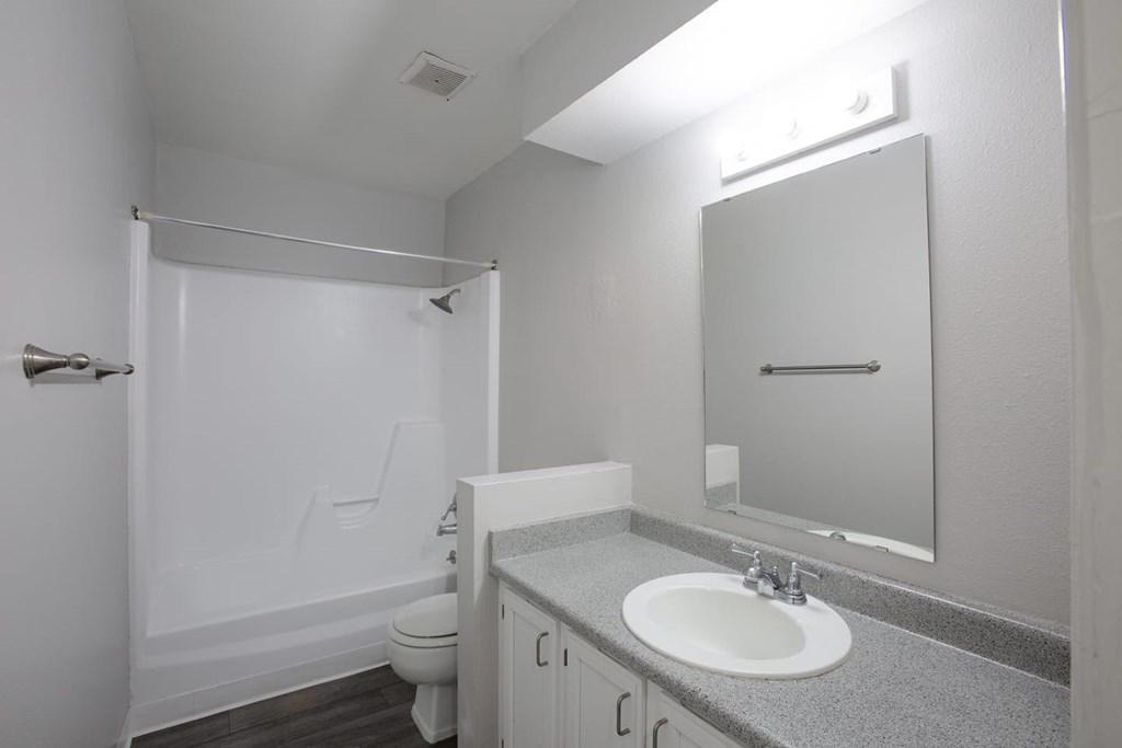 a bathroom with a sink toilet and a mirror