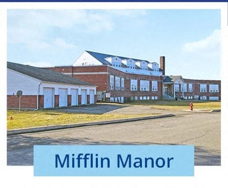 a picture of the mifflin manor school with the name of the building