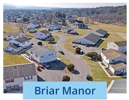 an aerial view of a neighborhood of houses with a title of birra manor