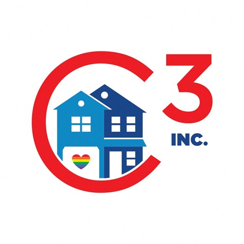 a blue house in a red circle with the number three