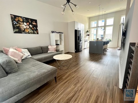 a living room with a couch and a table