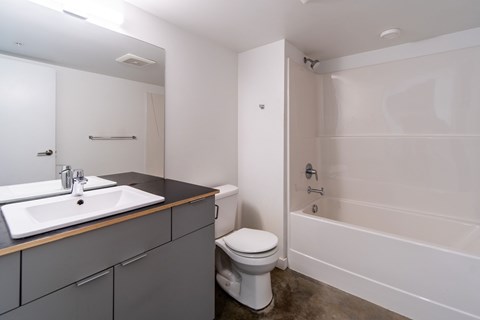 A white toilet sits next to a sink in a bathroom.