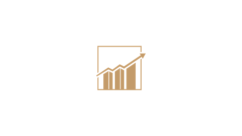 A bar chart icon is displayed in a golden frame.