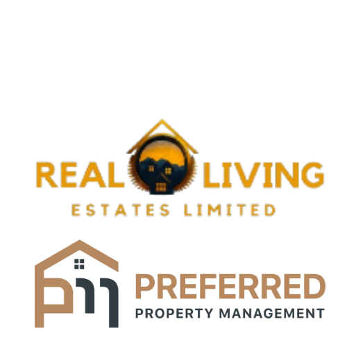 the logo for real living estates limited with a house and a skull on it