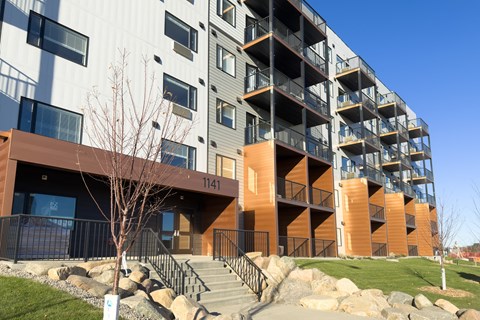 Apartment building 1141 with a tree in front.
