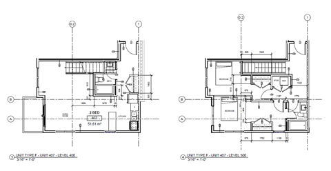 Two floor plans for a 2 bedroom apartment, one with a balcony.