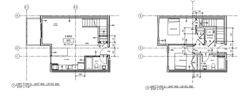 Two floor plans of a residential unit with dimensions and labels.